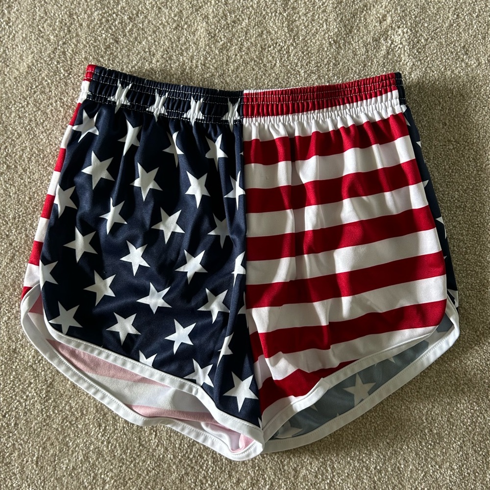 Soffe Red and White Athletic Shorts with Curved Hem